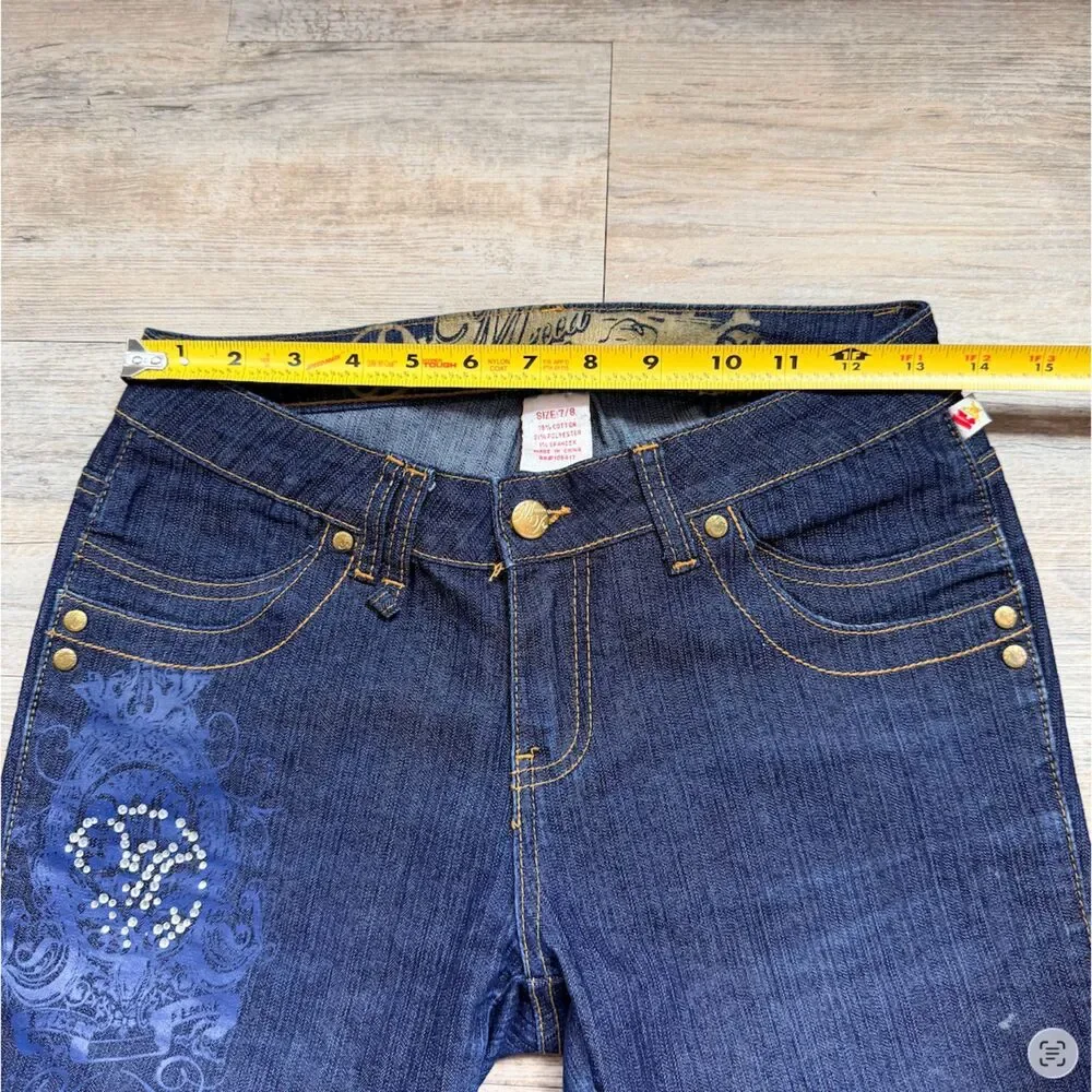Y2K Urban Streetwear Mecca Femme Denim Bermuda Shorts Bling Pockets Size 7/8